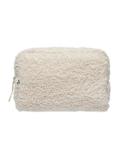 Laden Sie das Bild in den Galerie-Viewer, Kosmetik Tasche oder Kulturtasche aus Teddy Stoff in der Farbe Beige