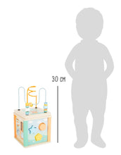 Laden Sie das Bild in den Galerie-Viewer, Motorikwürfel aus Holz in sanften Pastellfarben mit Tiermotiven, Motorikschleife und Spielstationen, ca. 20 x 20 x 40 cm, Small Foot