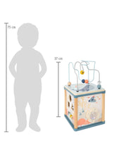 Laden Sie das Bild in den Galerie-Viewer, Motorikwürfel Unterwasserwelt aus Holz von small foot mit Motorikschleife, Formsteckspiel, Schiebelabyrinth, Zahnrädern, Rassel und Angelspiel in maritimem Design mit Oktopus und Meeresmotiven