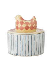 Laden Sie das Bild in den Galerie-Viewer, Bunte handbemalte Aufbewahrungsdose aus Steingut mit Vogel-Deckel von Bloomingville
