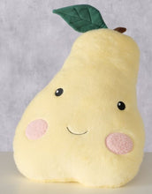 Laden Sie das Bild in den Galerie-Viewer, Gelbes, handgearbeitetes Birnenkissen mit gesticktem Gesicht von Boltze.