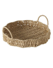 Laden Sie das Bild in den Galerie-Viewer, Rundes, blumenförmiges Tablett von Boltze in Naturfarbe mit Metallhenkel