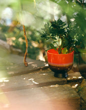 Laden Sie das Bild in den Galerie-Viewer, Mehrfarbiger Übertopf Retro Cherry Red von HKliving aus handglasiertem Steinzeug mit glänzender, reaktiver Kirschrot-Glasur – individuelles Design mit Retro-Note.