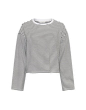 Laden Sie das Bild in den Galerie-Viewer, MSCH Copenhagen Pullover Krestiane Stripe in Egret und Black mit Rundhalsausschnitt und relaxed Fit.