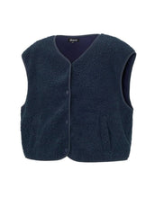 Laden Sie das Bild in den Galerie-Viewer, Nordlykk Teddyweste für Damen in Navy Blue, ärmellose Weste aus Polyester mit Fronttaschen und minimalistischer Passform