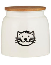 Laden Sie das Bild in den Galerie-Viewer, Weiße Katzenfutterdose von Ib Laursen mit Hundemotiv und Holzdeckel, 2,2 Liter, 15,5 cm hoch, 16 cm Durchmesser