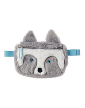 Laden Sie das Bild in den Galerie-Viewer, Rockahula Husky Bauchtasche – flauschige Hundetasche mit blauen Augen, Reißverschluss und verstellbarem Gurt.