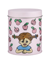 Laden Sie das Bild in den Galerie-Viewer, Metalldose Pippi Langstrumpf Fruits in Rosa von Muurla mit Pippi-Motiv, runde Aufbewahrungsdose, ca. 14 cm hoch