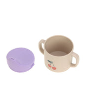 Laden Sie das Bild in den Galerie-Viewer, Mehrfarbiger Trinklernbecher mit Kirschmotiv, BPA-frei, mit Griffen und Antitropf-Ventil, spülmaschinen- und mikrowellengeeignet, für Babys ab 6 Monaten.