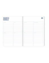 Laden Sie das Bild in den Galerie-Viewer, Kalender My Journal 2026 A4 Circle von A-Journal – großformatiger Hardcover-Planer mit minimalistischem Design, Wochen- und Monatsübersichten, Zeitspalten und Lesebändchen.