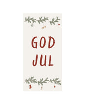 Laden Sie das Bild in den Galerie-Viewer, Papierserviette mit „God Jul“-Schriftzug und Weihnachtsgirlande in festlichen Farben.