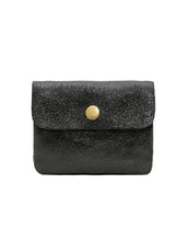 Laden Sie das Bild in den Galerie-Viewer, Portemonnaie Leder Klein I Schwarz Metallic