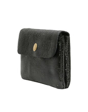 Laden Sie das Bild in den Galerie-Viewer, Portemonnaie Leder Klein I Schwarz Metallic