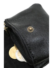 Laden Sie das Bild in den Galerie-Viewer, Portemonnaie Leder Klein I Schwarz Metallic