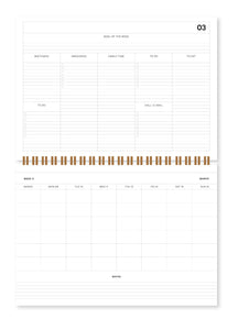 Fabrique 18 Month Family Planer 2025/2026 Stripes Pink von A-Journal – Familienagenda mit Wochenübersichten, Platz für 5 Personen, zahlreichen Checklisten, Spiraalbindung und FSC-Papier für den Zeitraum 30. Juni 2025 bis 3. Januar 2027.
