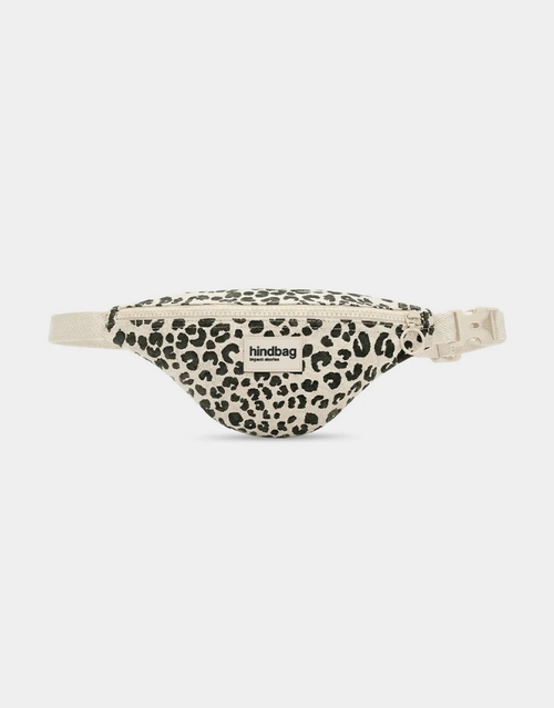 Hindbag Kinder Bauchtasche Augustin Leo Écru aus GOTS-zertifizierter Bio-Baumwolle mit Leopardenmuster und verstellbarem Gurt
