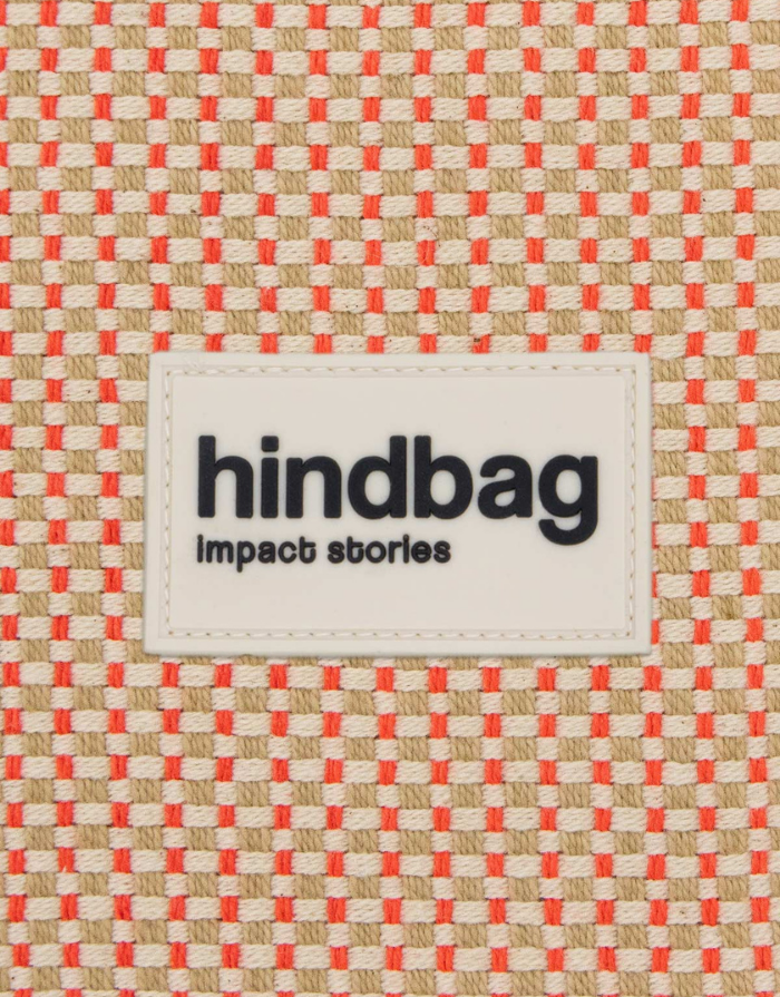 Hindbag Kosmetiktasche Ema in Koralle Geflecht aus GOTS-zertifizierter Bio-Baumwolle mit gemustertem Innenfutter