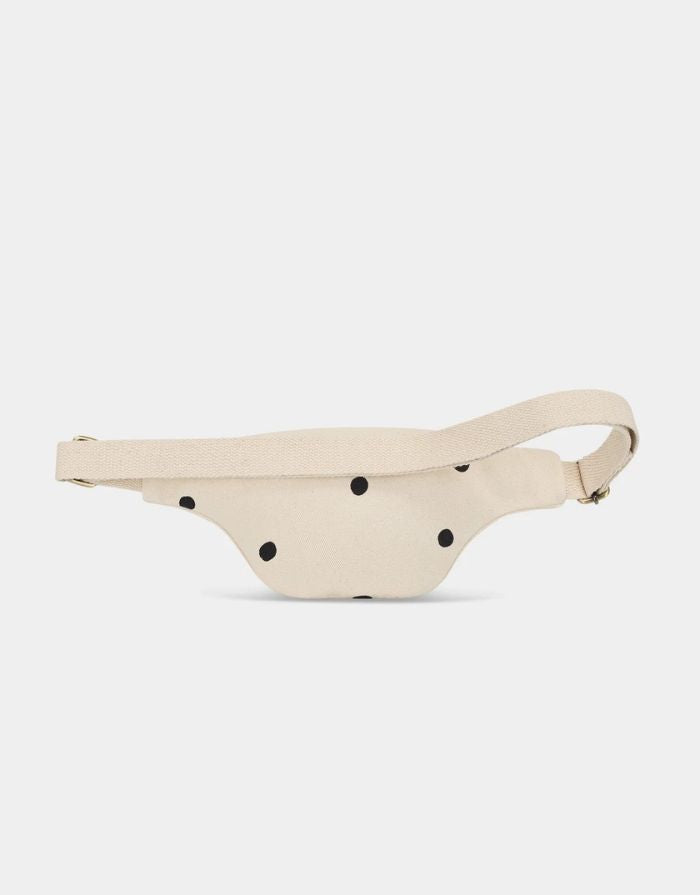 Hindbag Fanny Pack Olivia Punkte Ecru mit gepunktetem Muster und verstellbarem Gurt.