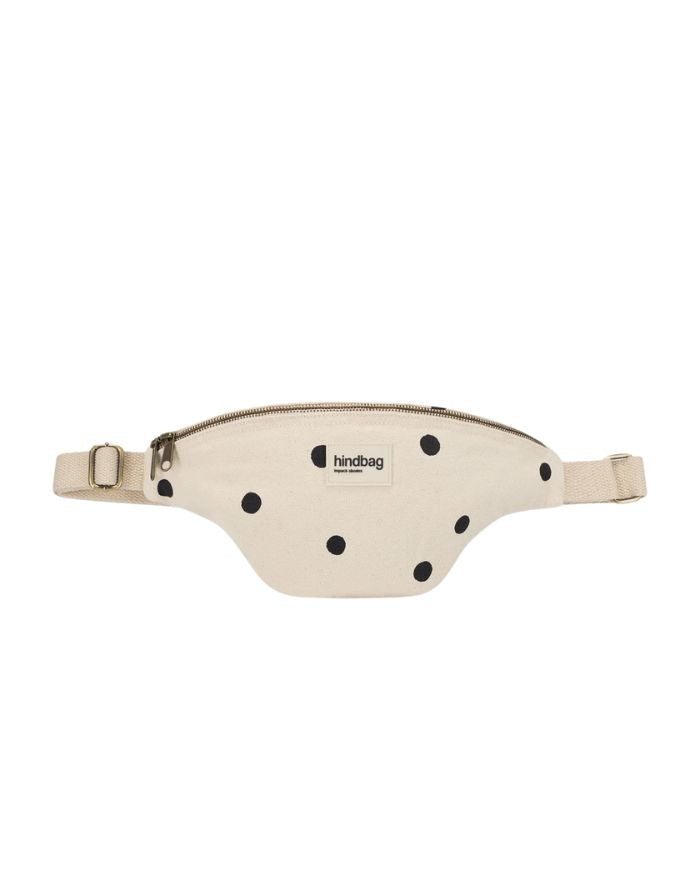 Hindbag Fanny Pack Olivia Punkte Ecru mit gepunktetem Muster und verstellbarem Gurt.