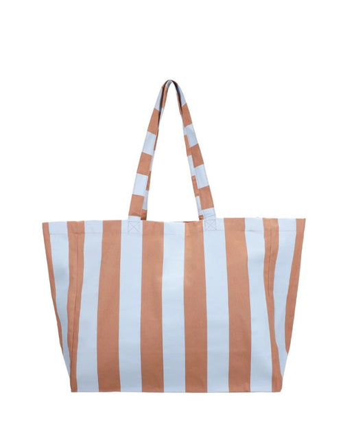 Große Strandtasche von Kado Design mit Streifen in Hellblau und Taupe
