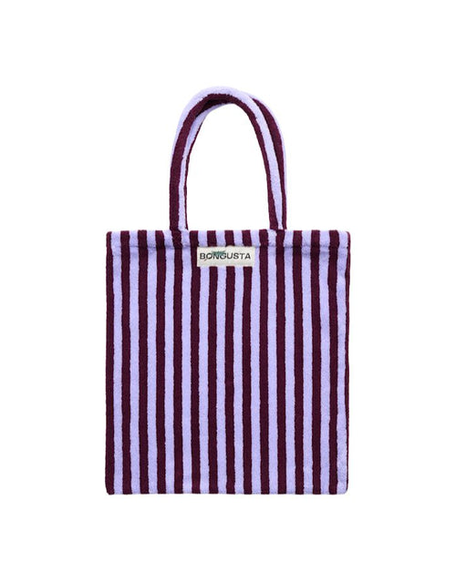 Bongusta Naram Frottee Beutel Wine Lavender Blue aus Bio-Baumwolle mit Streifen und großem Hauptfach.