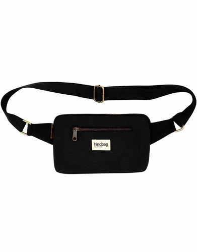Fanny Pack Harry von Hindbag in der Farbe Noir– rechteckige Bauchtasche aus GOTS-zertifizierter Bio-Baumwolle mit zwei Reißverschlusstaschen und verstellbarem Gurt