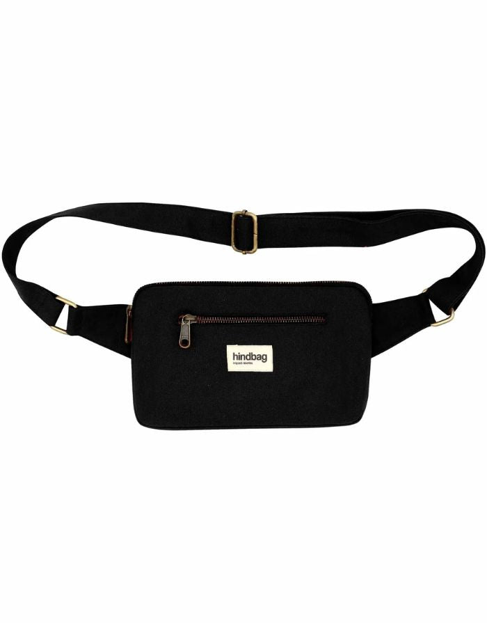 Fanny Pack Harry von Hindbag in der Farbe Noir– rechteckige Bauchtasche aus GOTS-zertifizierter Bio-Baumwolle mit zwei Reißverschlusstaschen und verstellbarem Gurt