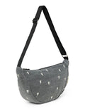 Studio Noos Fanny Pack Denim Grey Hearts – kompakte Bauchtasche aus 100 % Baumwolle, vielseitig tragbar als Hüfttasche oder crossbody, modernes Herz-Design, Maße 39x20x11 cm.