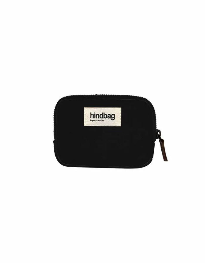 Geldbeutel Lili von Hindbag in Schwarz aus GOTS-zertifizierter, robuster Bio-Baumwolle, kleines Portemonnaie mit Reißverschluss für Karten, Ausweis oder Schmuck.