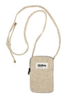 Handy-Umhängetasche Bill von Hindbag in Leinen Beige, aus Baumwoll-Leinen-Mischung mit verstellbarem Gurt, gepolstertem Innenfutter und Kartenfach hinten.