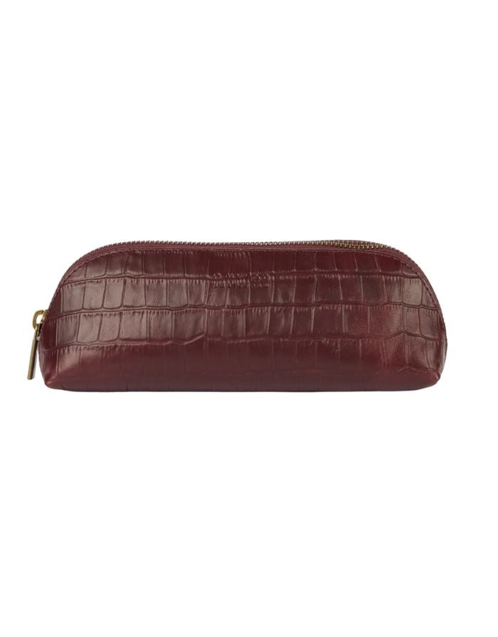 O MY BAG Pencil Case Croco Large Dark Cherry – geräumiges Etui aus Croco-Leder mit Reißverschluss.