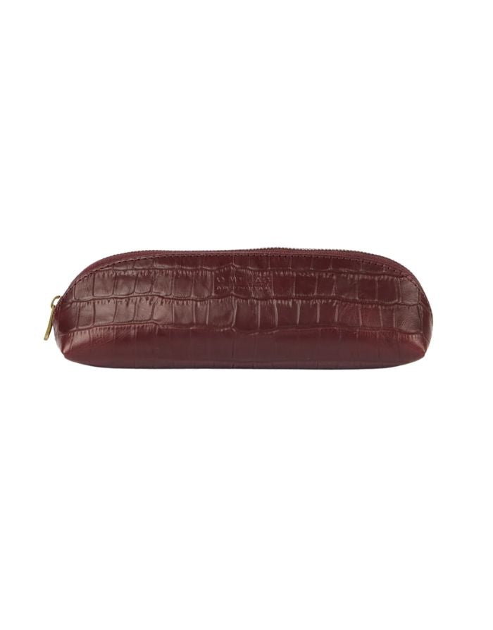 O MY BAG Pencil Case Croco Small Dark Cherry – kompaktes Etui aus Croco-Leder mit Reißverschluss.