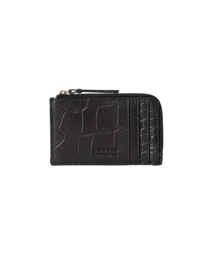 O MY BAG Lola Coin Purse Croco Black – kleine Geldbörse mit Croco-Prägung, Kartenfächern und Reißverschluss.