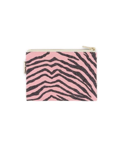 Kleine Tasche für Kosmetik oder Geld von Rose in April in Rosa mit schwarzem Zebra Muster als Freisteller