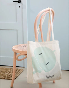 Hoptimist® Shopper Blue – blaue Baumwolltasche mit fröhlichem Design und langen Henkeln.
