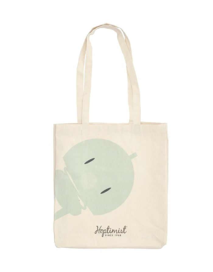 Hoptimist® Shopper Blue – blaue Baumwolltasche mit fröhlichem Design und langen Henkeln.
