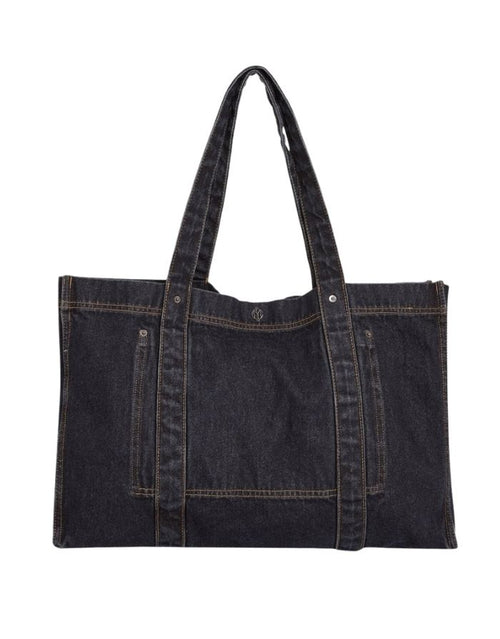 Großer Denim-Shopper Dylan von MSCH Copenhagen in Dark Blue Wash Denim mit breiten Tragegriffen und strukturierter Form.