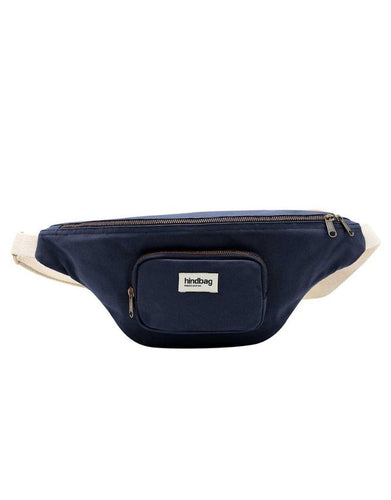 Fanny Pack Sofia XL von Hindbag in Navy – große Gürteltasche aus GOTS-zertifizierter Bio-Baumwolle mit zwei Außentaschen und verstellbarem Gürtelriemen.