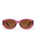 CHPO Cleo Sonnenbrille mit bordeauxroter Fassung, braunen Gläsern und UV400-Schutz aus recyceltem Kunststoff von vorne.