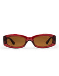 CHPO Michelle Sonnenbrille mit bordeauxroter Fassung, braunen Gläsern und UV400-Schutz aus recyceltem Kunststoff frontal.