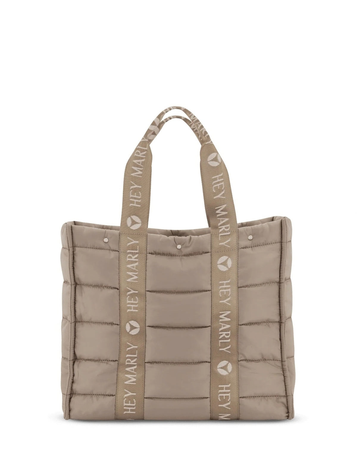 Große Hey Marly Best Buddy Tasche in Mocha aus weichem, leichtem Material mit Signature-Henkeln und geräumigem Innenfach als Freisteller von vorne