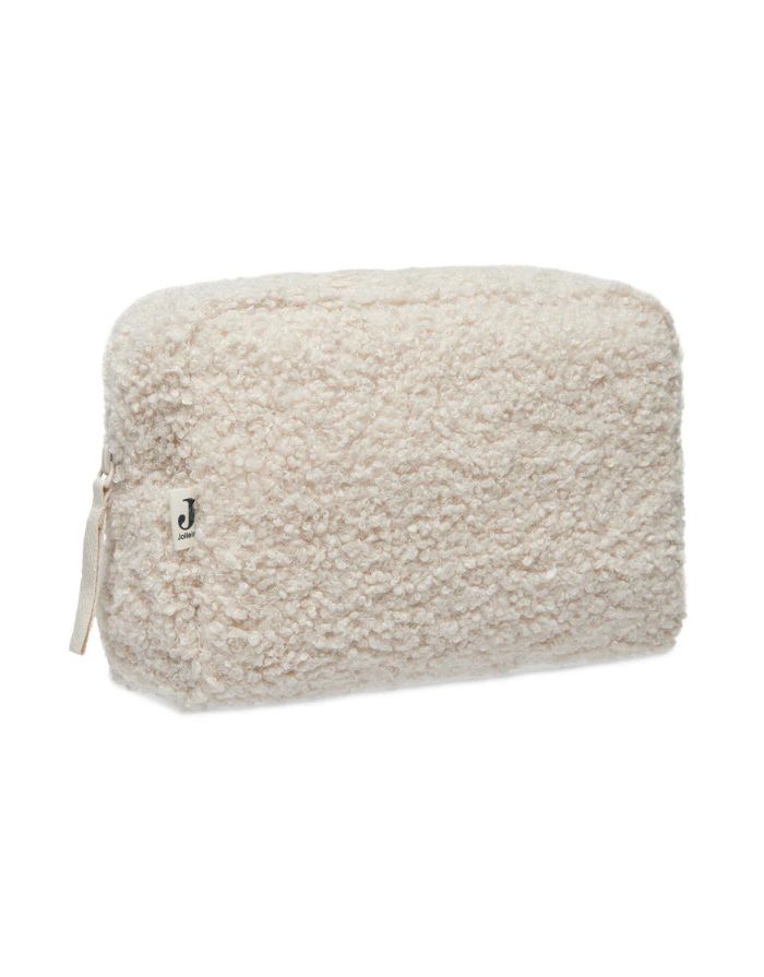 Kosmetik Tasche oder Kulturtasche aus Teddy Stoff in der Farbe Beige