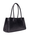 Schwarze Ora Small Ledertasche von Re:Designed mit vier Innenfächern, Druckknopfverschluss und handgefertigtem Design.