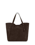 Große Hey Marly Pretty Wonder Suede L Tasche in Chocolate aus braunem Veloursleder mit eleganter Trapezform und langen Henkeln von vorne