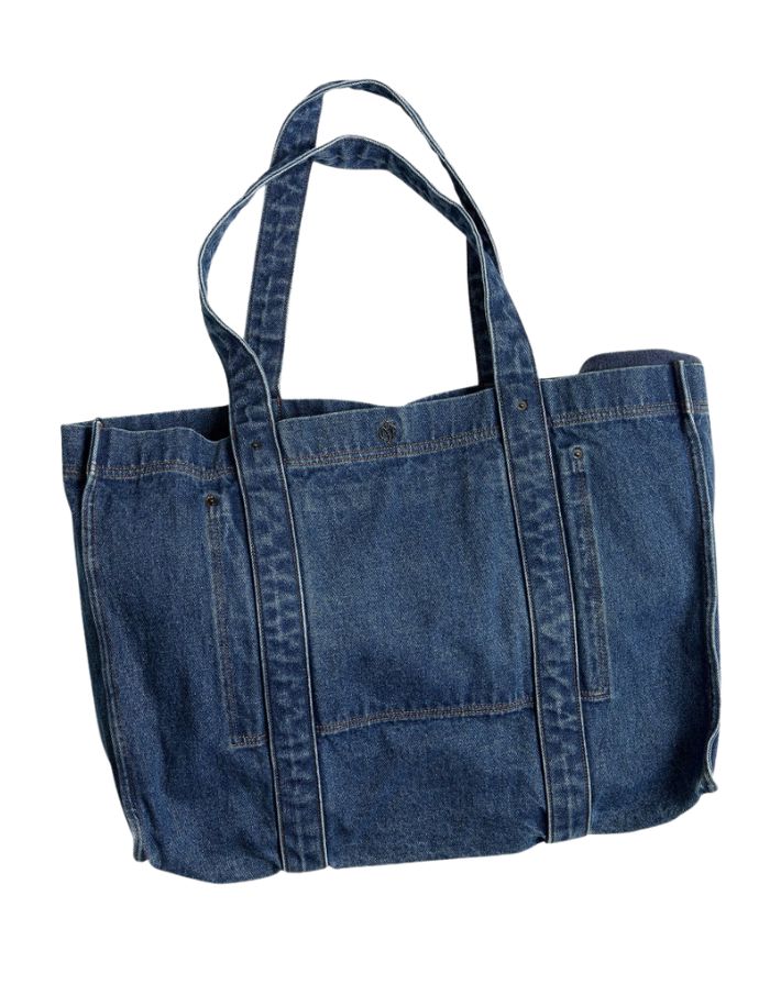Denim Shopper Tasche Dylan Mid Blue Wash in Blau mit breiten Tragegriffen und großem Hauptfach.