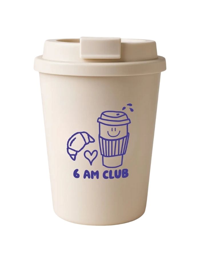 Liliput Coffee to Go Becher Creme mit blauem 6 am Club Print, 350 ml.