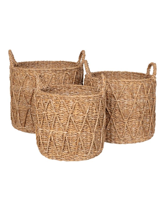 Korb Krabi M von House Nordic aus natürlichem Seegras in geflochtener Optik, Ø 32 × 27 cm, als Set.