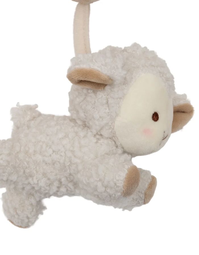 Weiche Aktivitäten-Spirale Woolly von Jollein mit Mond, Schäfchen, Stern, Spiegel, Glöckchen und Knisterelementen für Babys.
