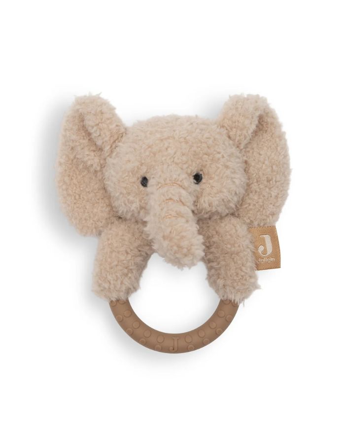  Jollein Beißring Elephant Suki aus Silikon mit weichen Stoffdetails und integriertem Glöckchen für Babys.