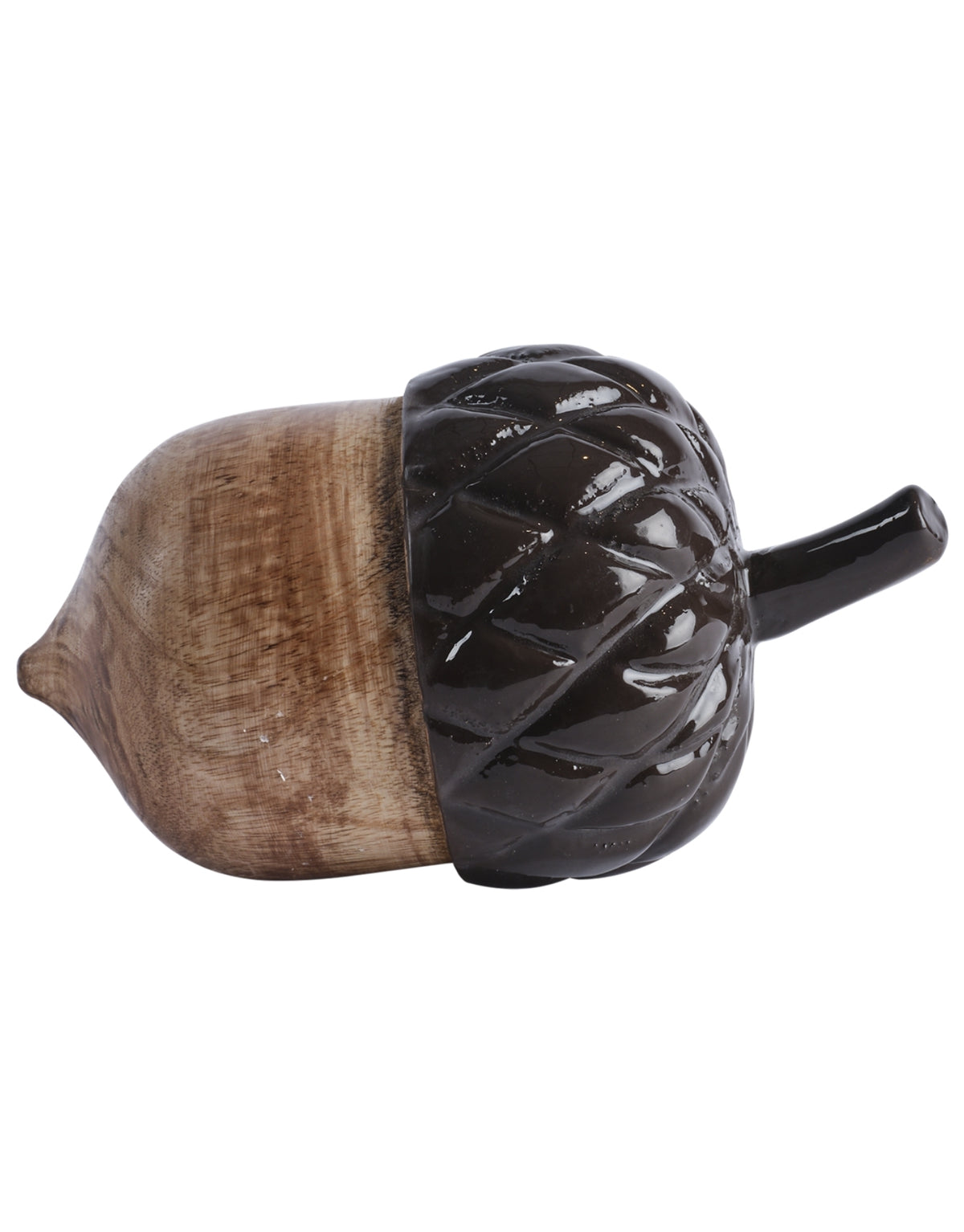 Braune Tim Dekorationseichel von Affari of Sweden aus handgefertigtem Mangoholz in natürlichen Braun- und Holztönen, 17 cm hoch.